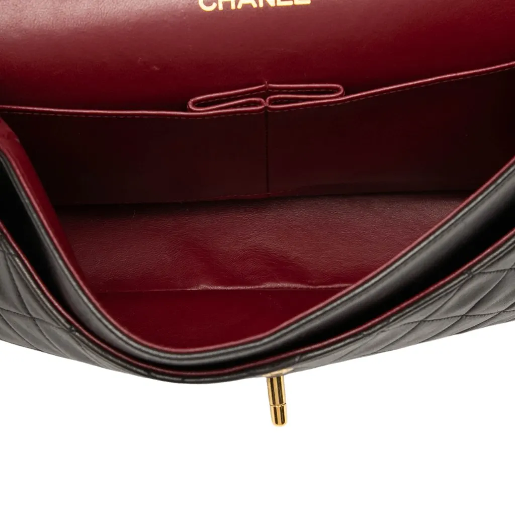 Chanel Medium Classic Lambskin Double Flap Black Leather Very good - Model View