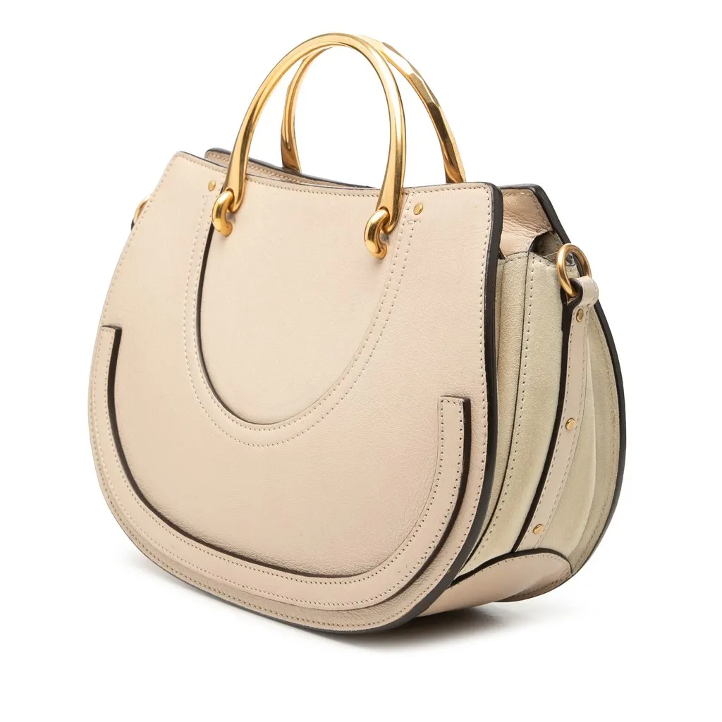 Chloé Medium Calfskin Suede Pixie Signature Satchel Beige Leather Very good - Back View
