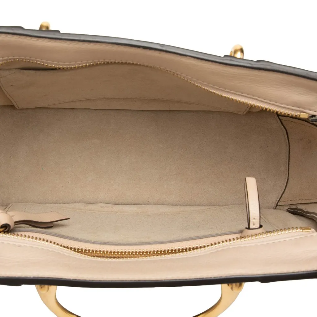 Chloé Medium Calfskin Suede Pixie Signature Satchel Beige Leather Very good - Model View
