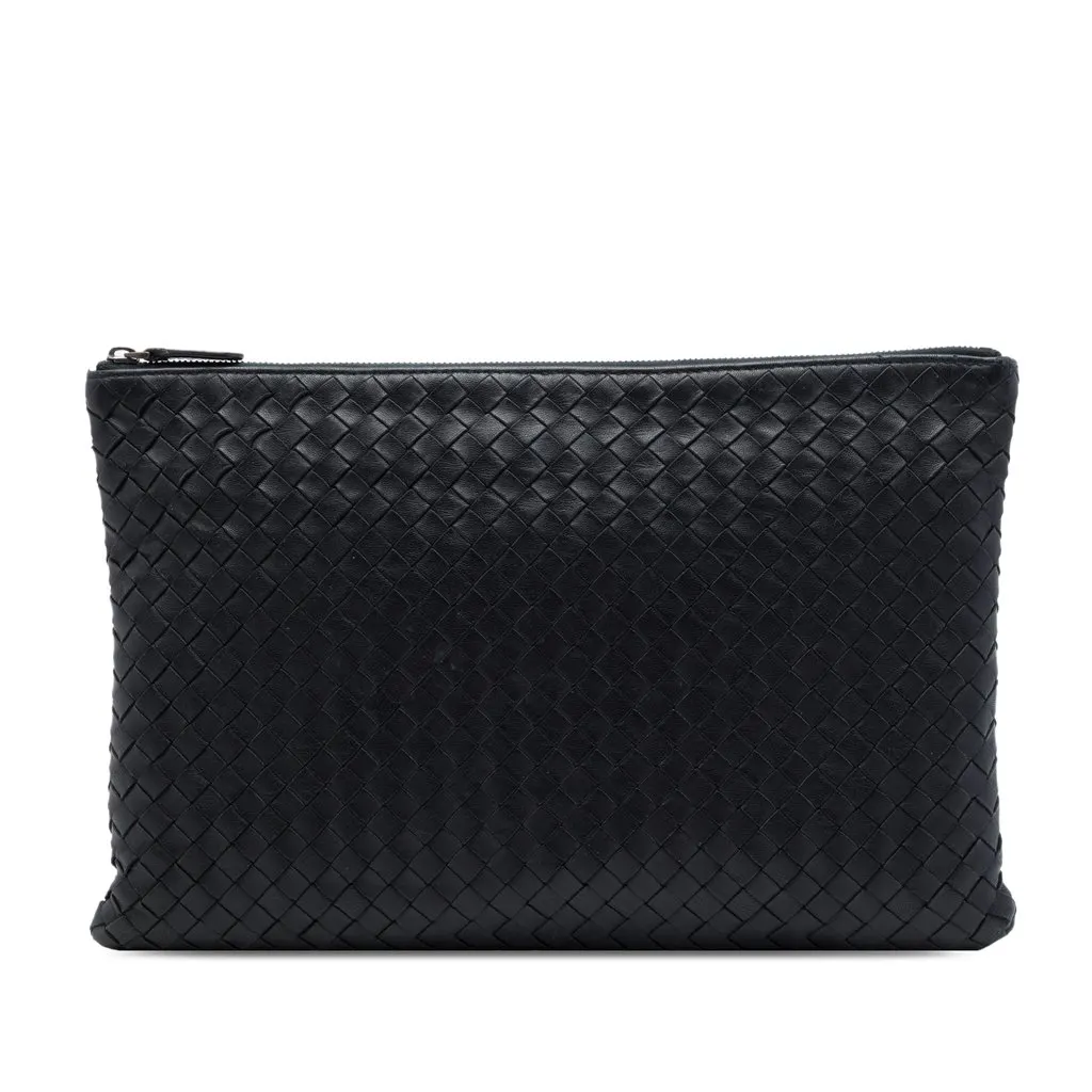 Bottega Veneta Nappa Intrecciato Clutch Black Leather Very good - Front View