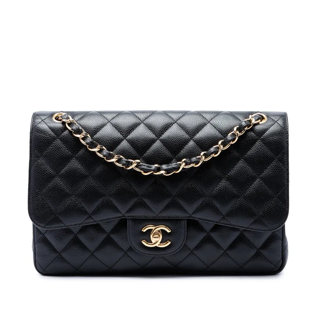Chanel Jumbo Classic Caviar Double Flap Black Leather Very good - Front View