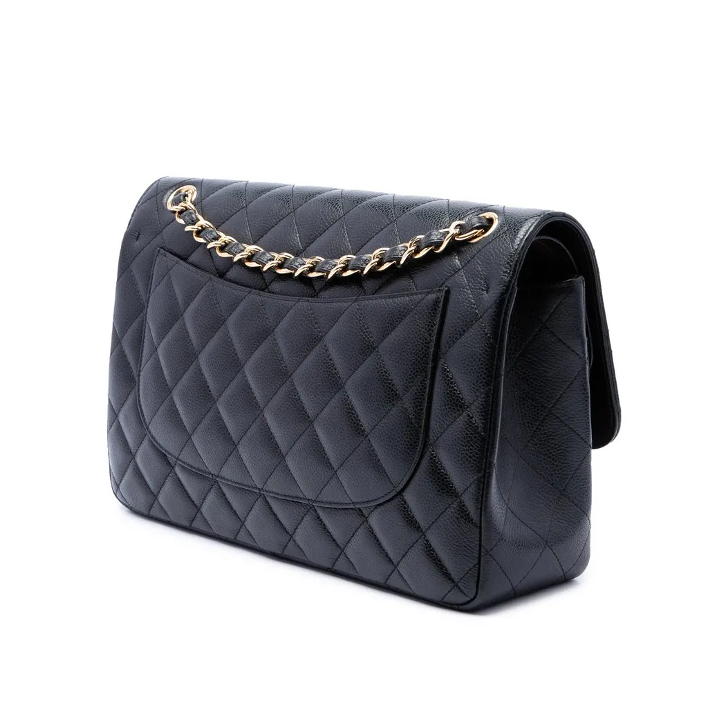 Chanel Jumbo Classic Caviar Double Flap Black Leather Very good - Back View