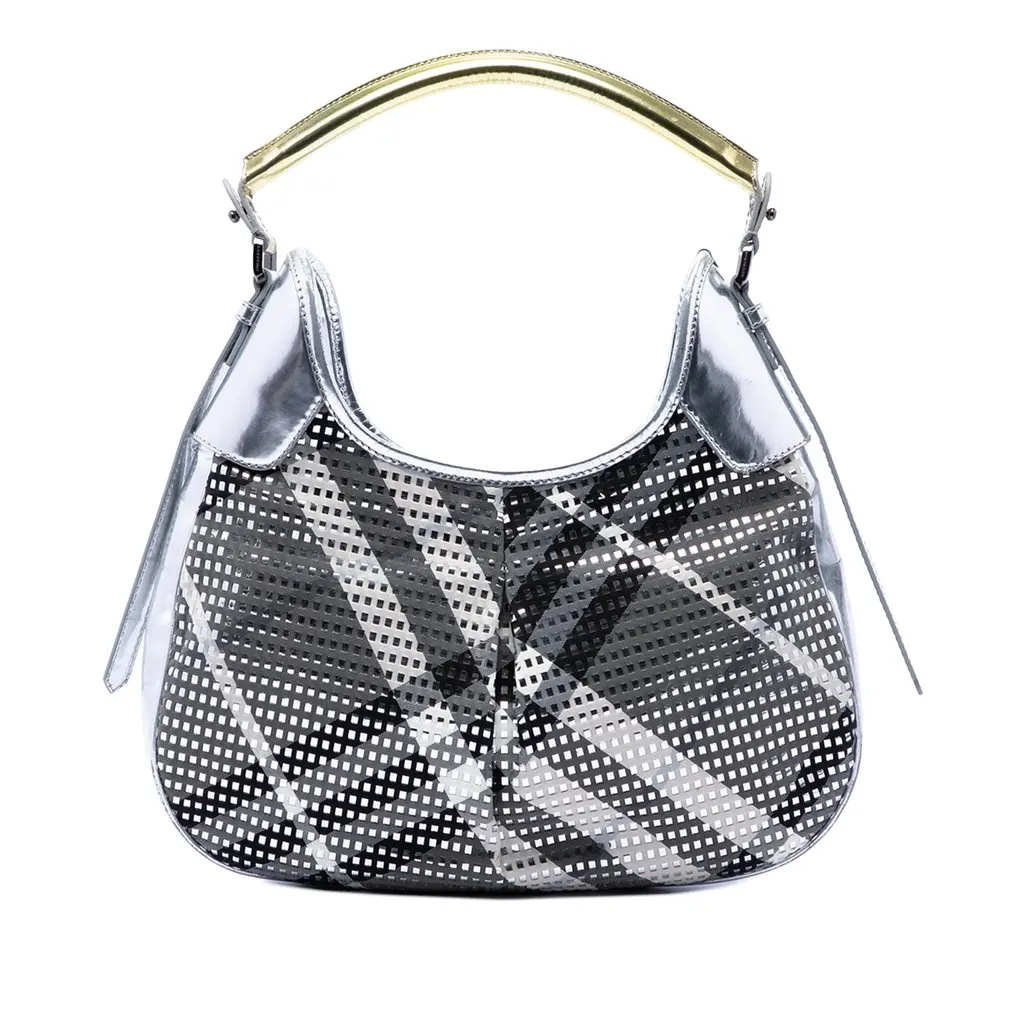 Burberry Metallic Patent and Beat Check Nylon Brooklyn Hobo Green Very good - Front View