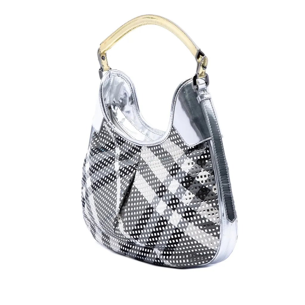 Burberry Metallic Patent and Beat Check Nylon Brooklyn Hobo Green Very good - Back View