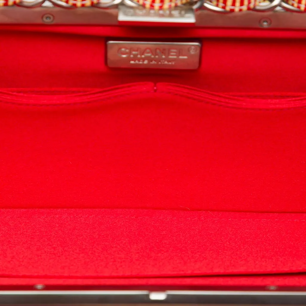 Chanel CC Patent Striped Chain Around Clutch Red Leather Very good - Model View