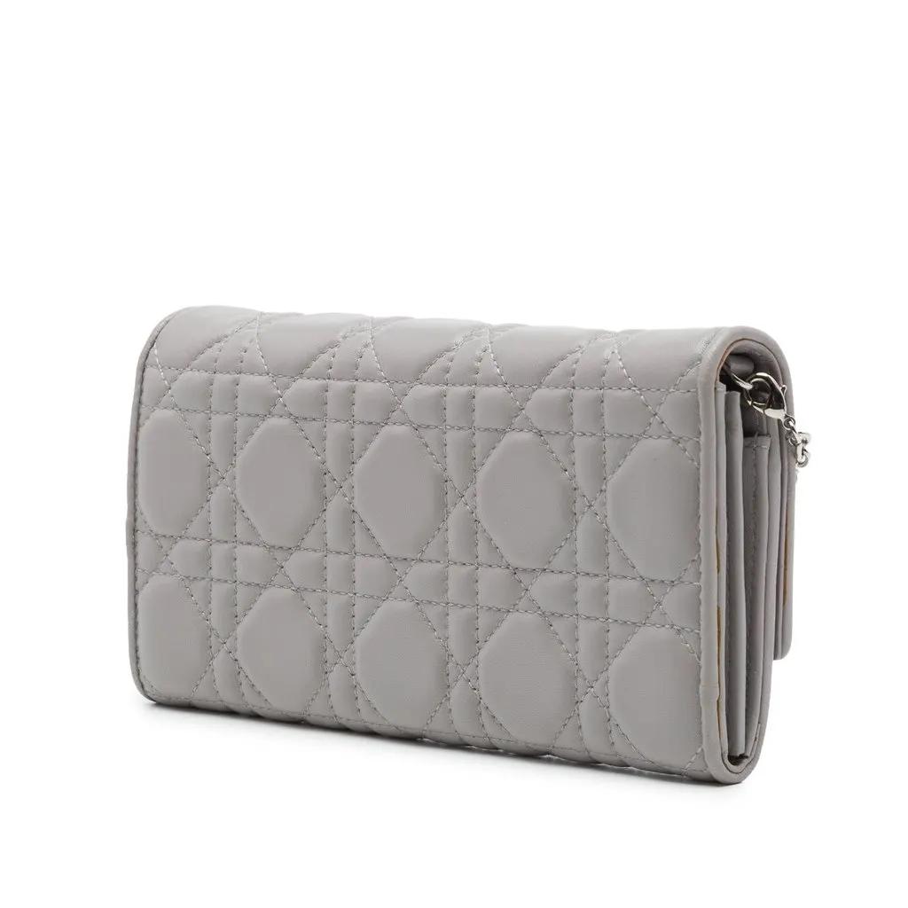 Dior Lambskin Cannage Lady Dior Wallet On Chain Grey Leather Very good - Back View