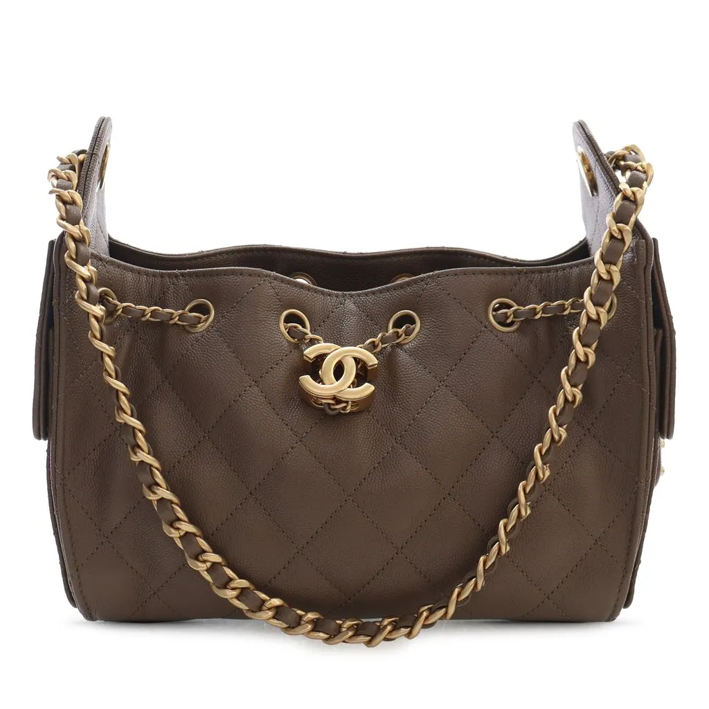 Chanel Mini Quilted Caviar Chanel 25 Hobo Brown Leather Very good - Front View