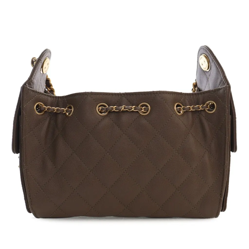 Chanel Mini Quilted Caviar Chanel 25 Hobo Brown Leather Very good - Back View