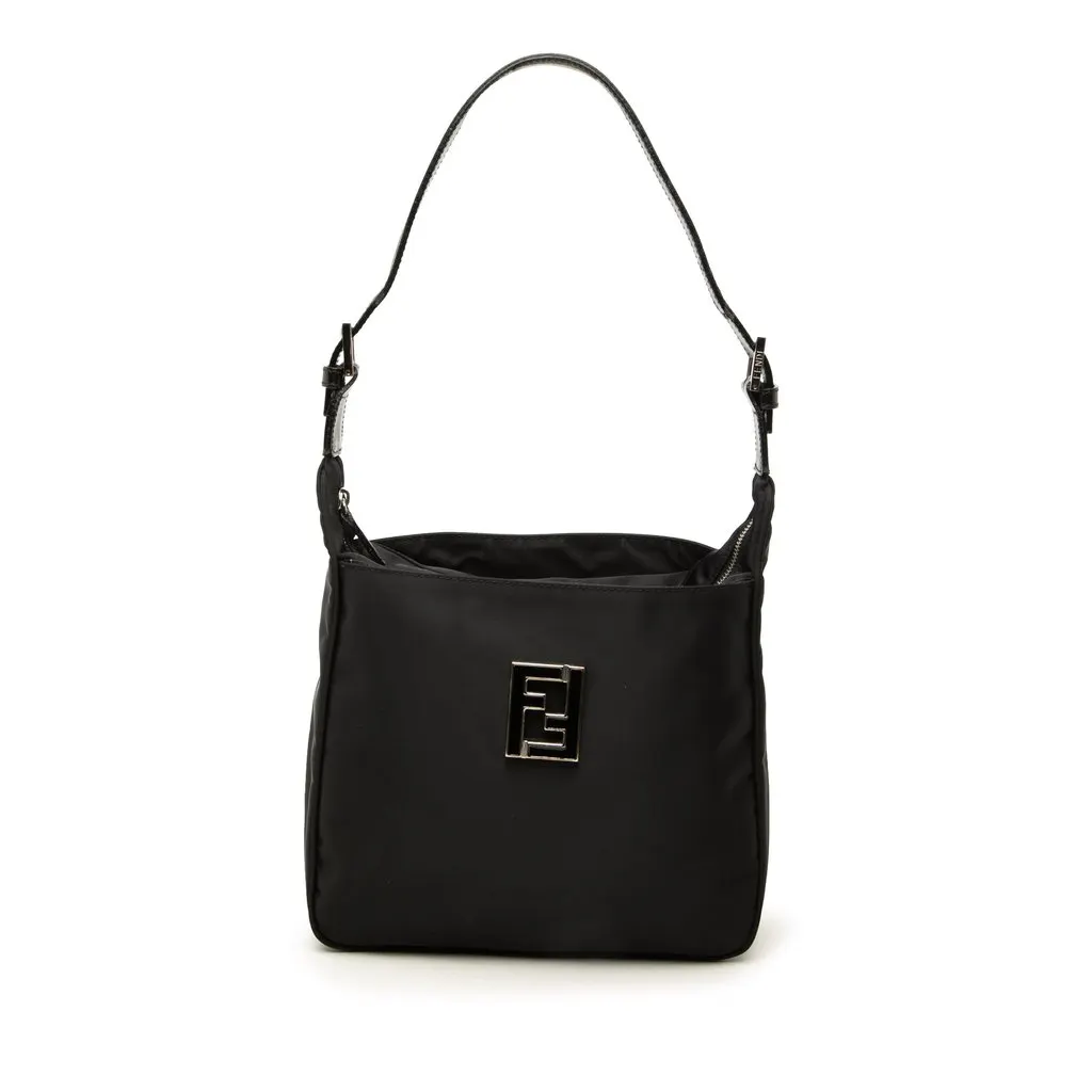 Fendi Nylon FF Shoulder Bag Black Polyamide Good - Front View