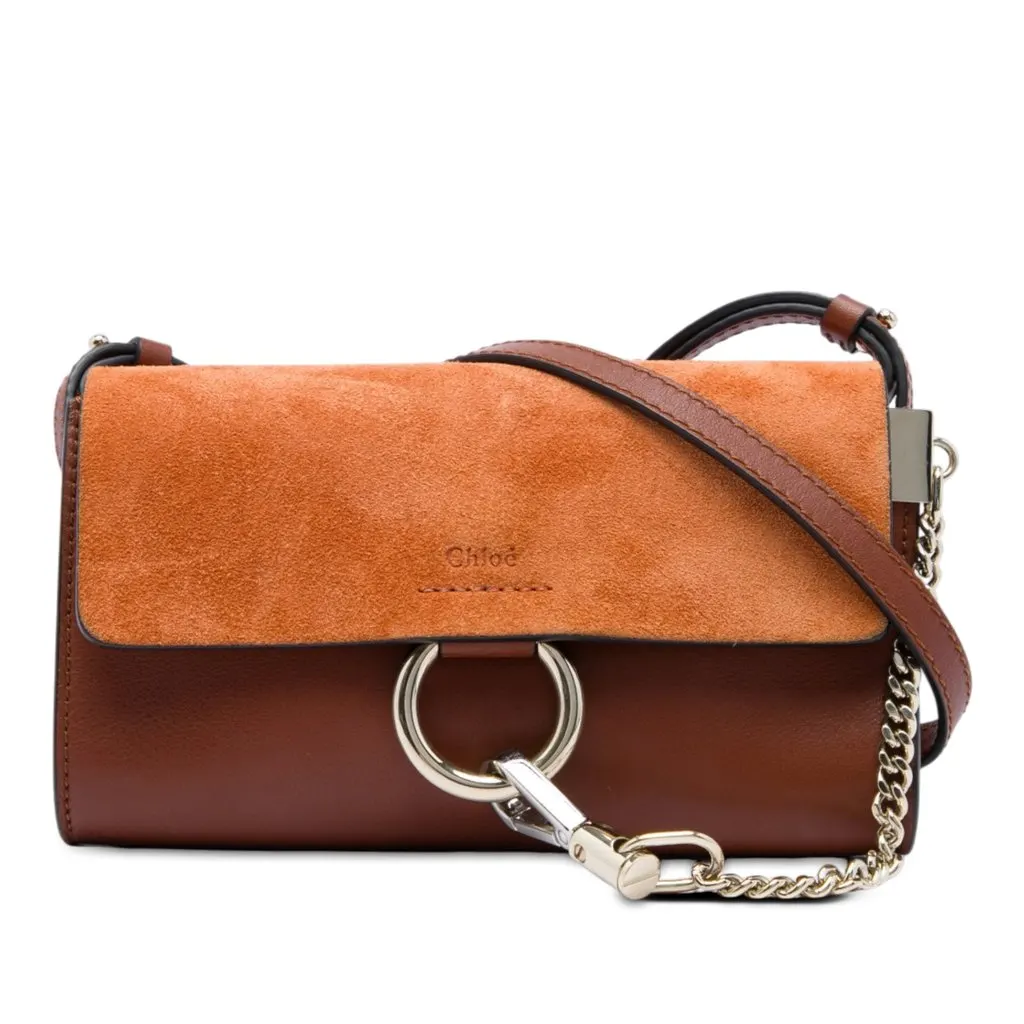 Chloé Mini Calfskin and Suede Faye Chain Crossbody Brown Leather Very good - Front View