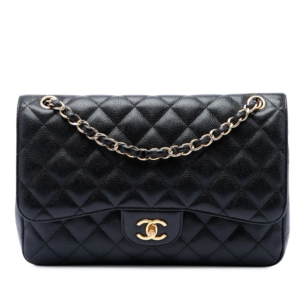 Chanel Jumbo Classic Caviar Double Flap Black Leather Very good - Front View