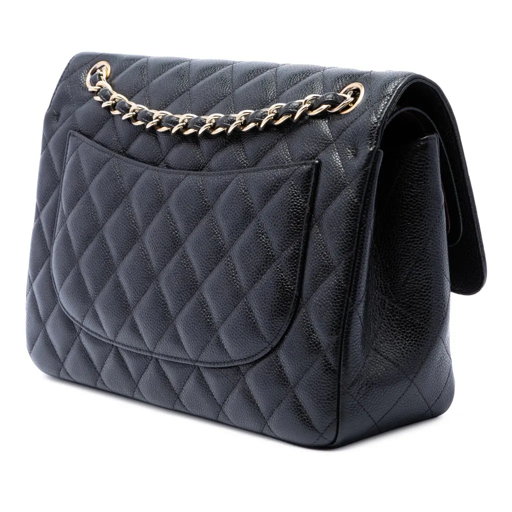 Chanel Jumbo Classic Caviar Double Flap Black Leather Very good - Back View