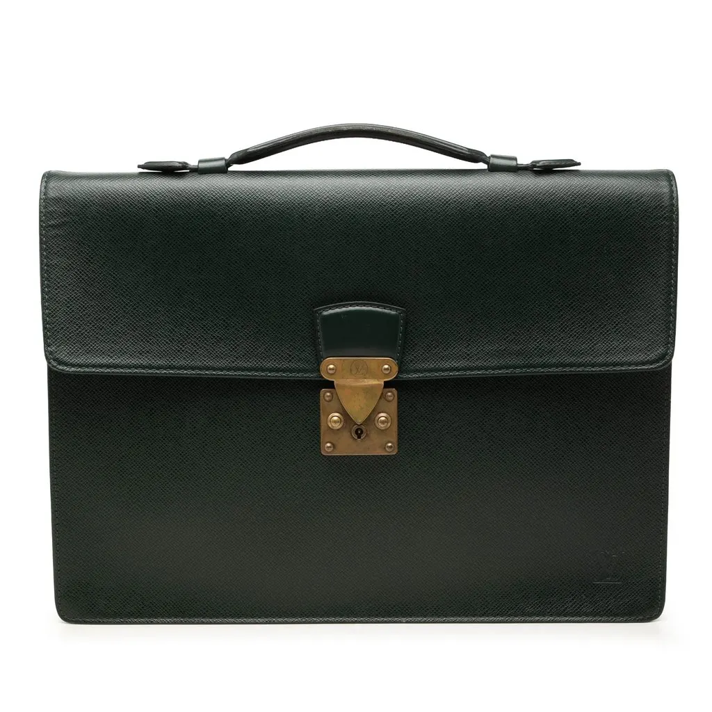 Louis Vuitton Taiga Serviette Kourad Briefcase Green Leather Very good - Front View