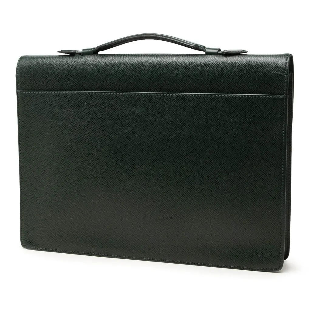 Louis Vuitton Taiga Serviette Kourad Briefcase Green Leather Very good - Back View