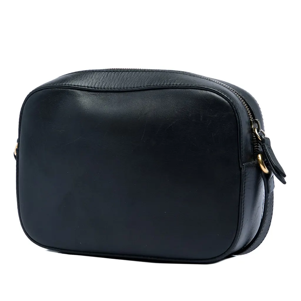 Gucci Calfskin Web Webby Bee Camera Bag Black Leather Good - Back View