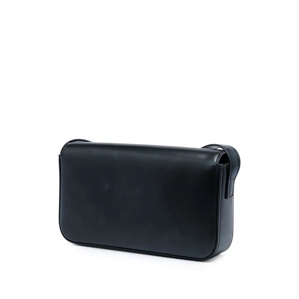 Celine Shiny Calfskin Triomphe Claude Shoulder Bag Black Leather Very good - Back View
