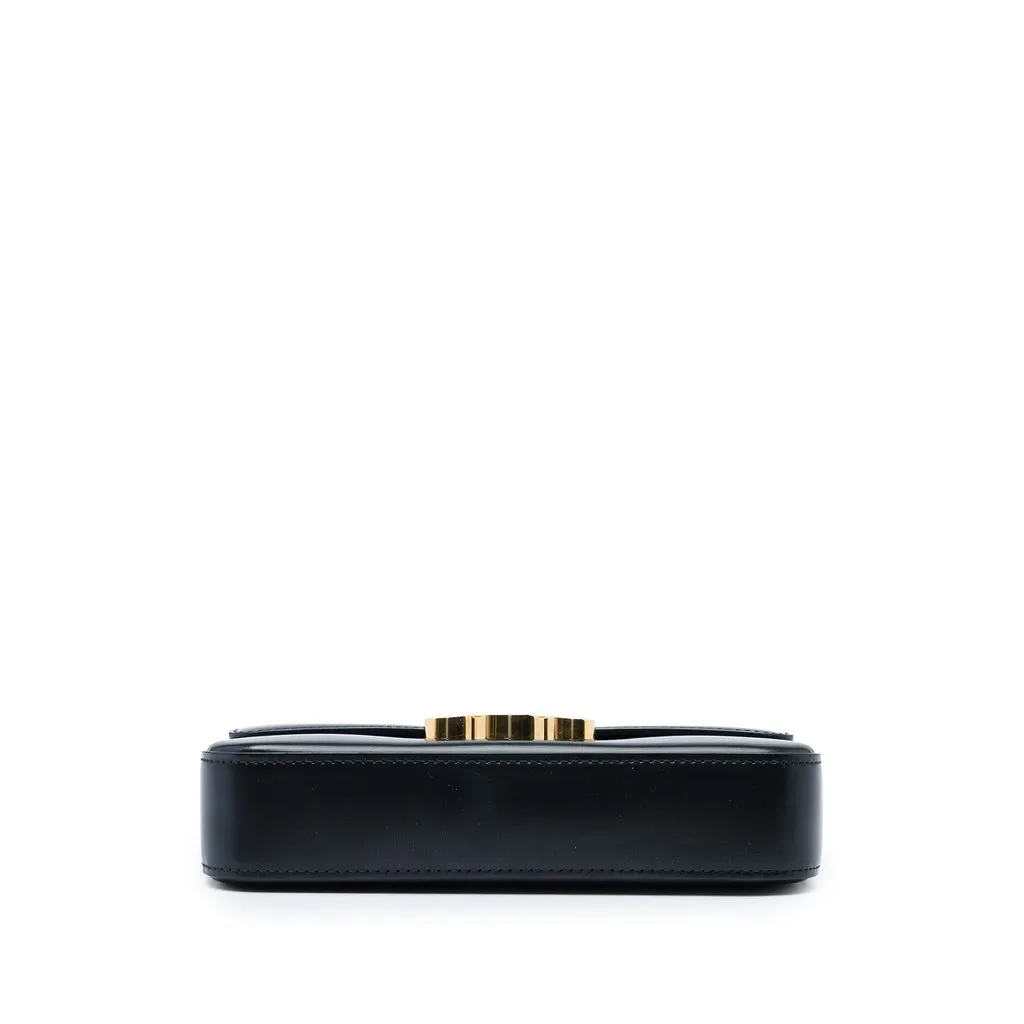 Celine Shiny Calfskin Triomphe Claude Shoulder Bag Black Leather Very good - Inside View