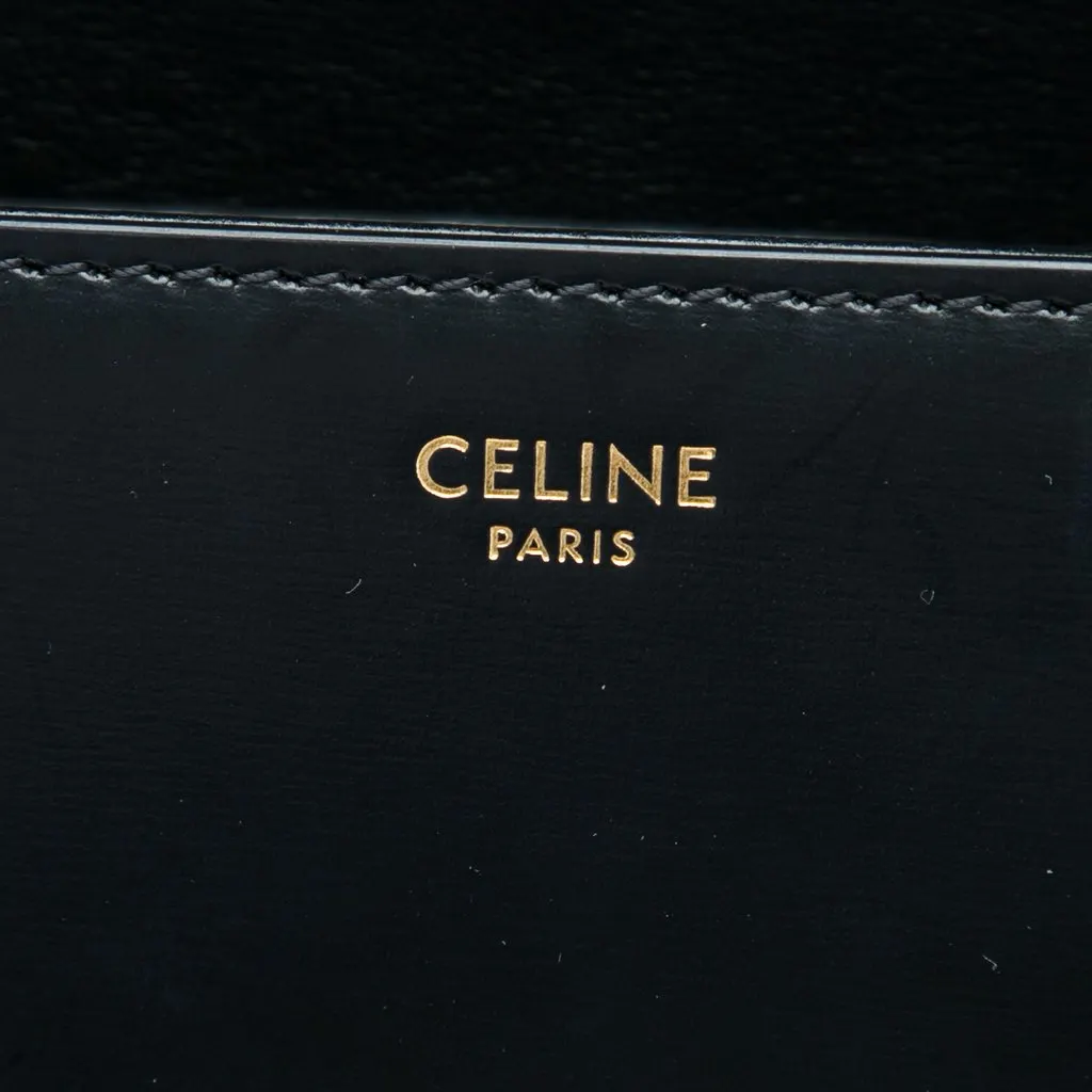 Celine Shiny Calfskin Triomphe Claude Shoulder Bag Black Leather Very good - Box View