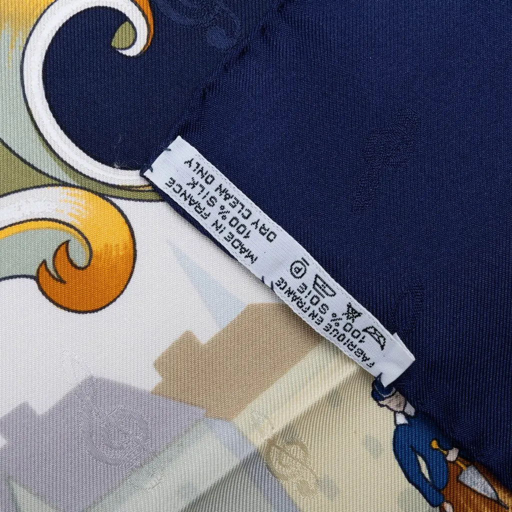 Hermès Orgauphone et Autres Mecaniques Silk Scarf 90 Blue Silk Never worn - Box View
