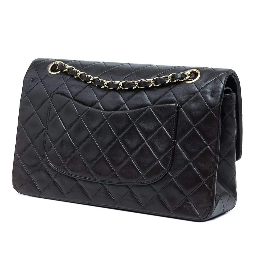 Chanel Medium Classic Lambskin Double Flap Black Leather Good - Back View