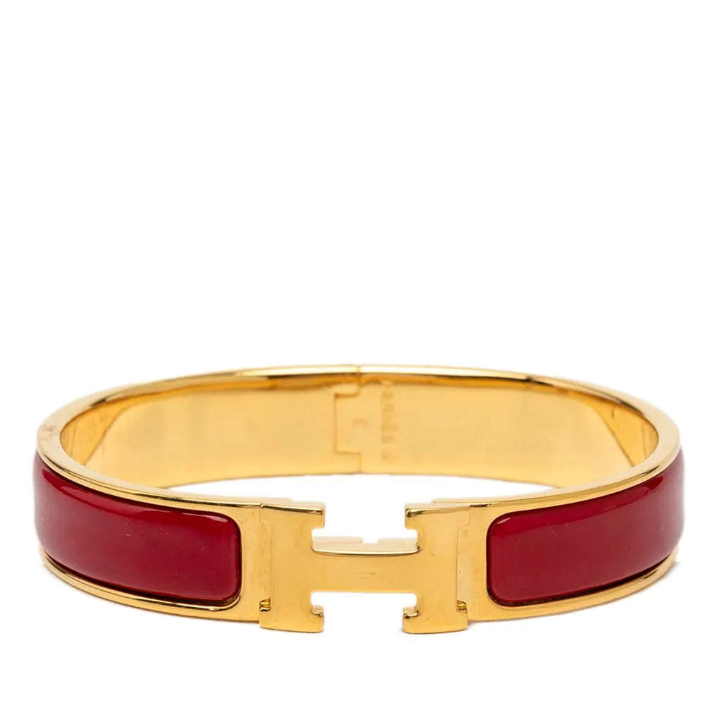 Hermès Narrow Enamel Clic H Bracelet PM Red Very good - Front View