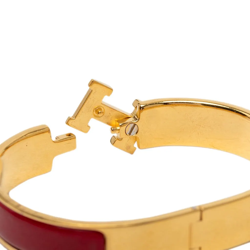 Hermès Narrow Enamel Clic H Bracelet PM Red Very good - Model View