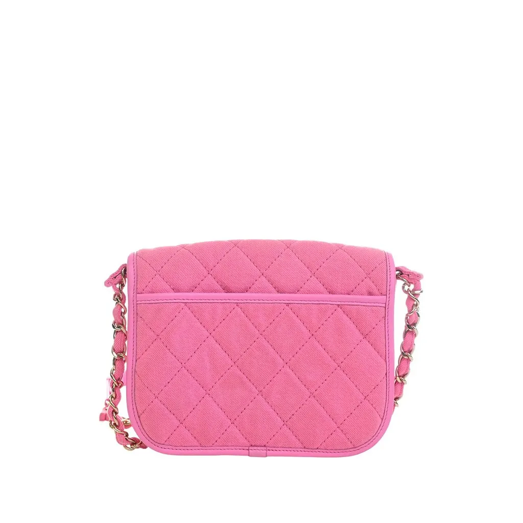 Chanel Small CC Quilted Denim Messenger Flap Pink Very good - Back View