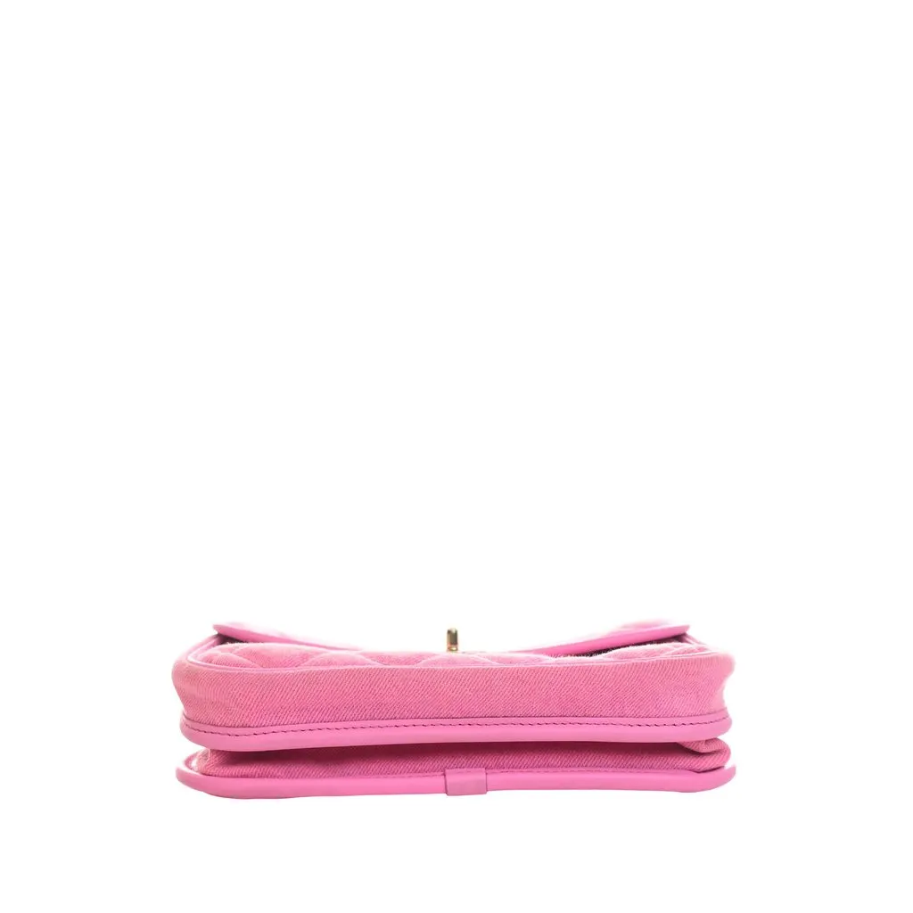 Chanel Small CC Quilted Denim Messenger Flap Pink Very good - Inside View