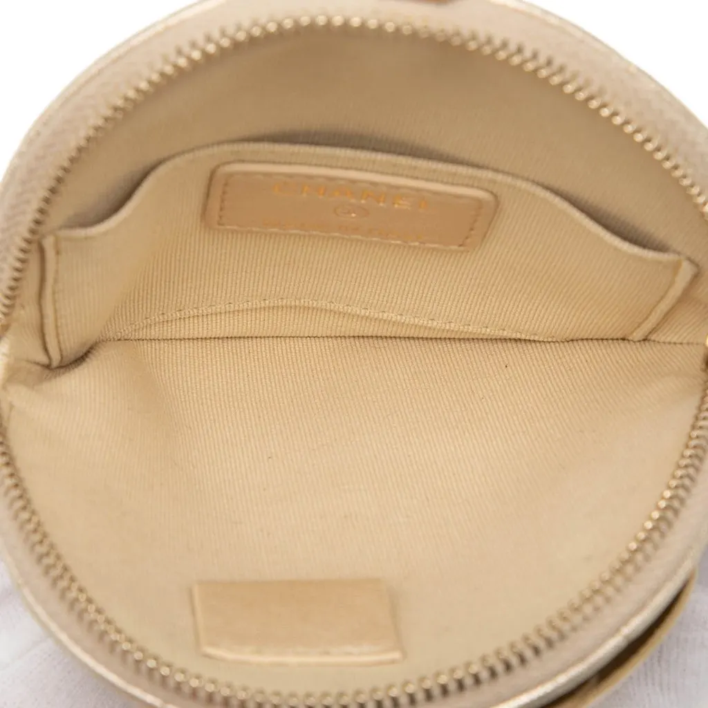 Chanel Mini CC Metallic Lambskin Camellia Bouquet Round Zip Coin Pouch Gold Leather Very good - Model View