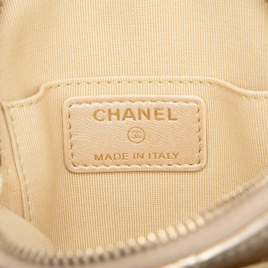 Chanel Mini CC Metallic Lambskin Camellia Bouquet Round Zip Coin Pouch Gold Leather Very good - Box View