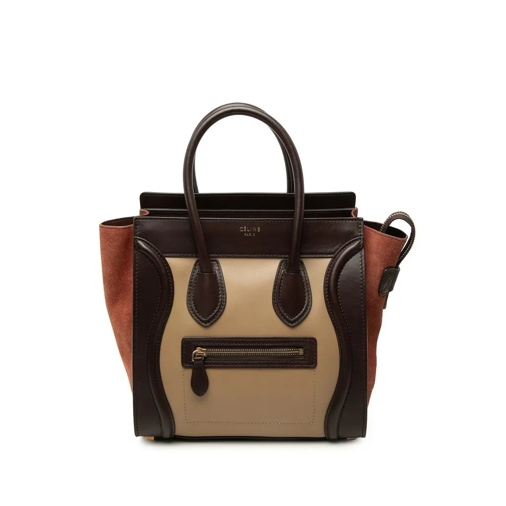 Celine Micro Tricolor Calfskin and Suede Luggage Tote Beige Leather Very good - Front View