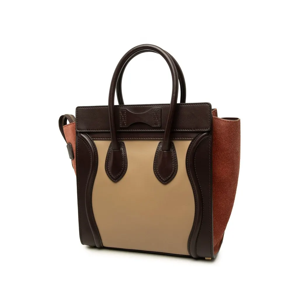 Celine Micro Tricolor Calfskin and Suede Luggage Tote Beige Leather Very good - Back View