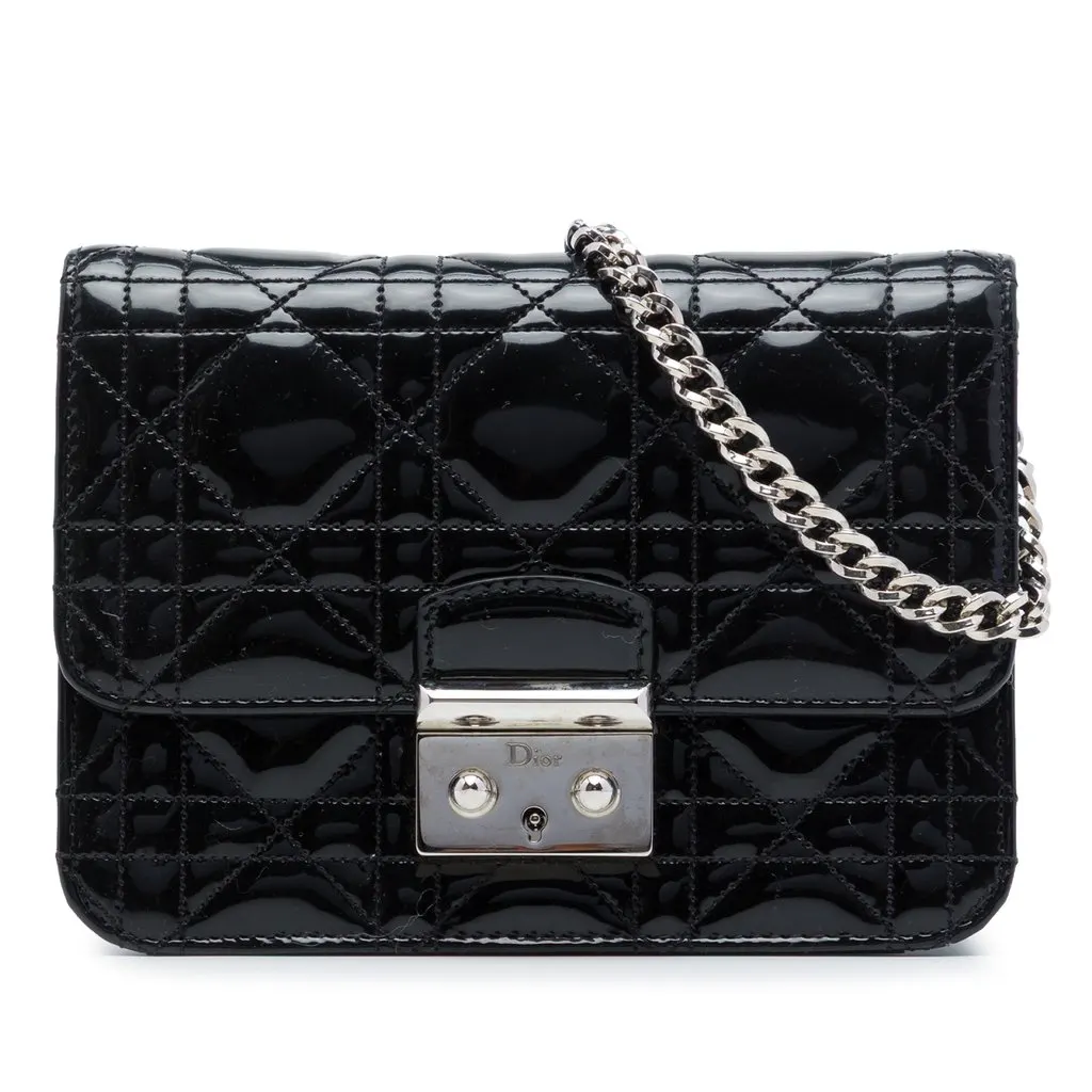 Dior Mini Patent Cannage Miss Dior Pouch Black Leather Good - Front View