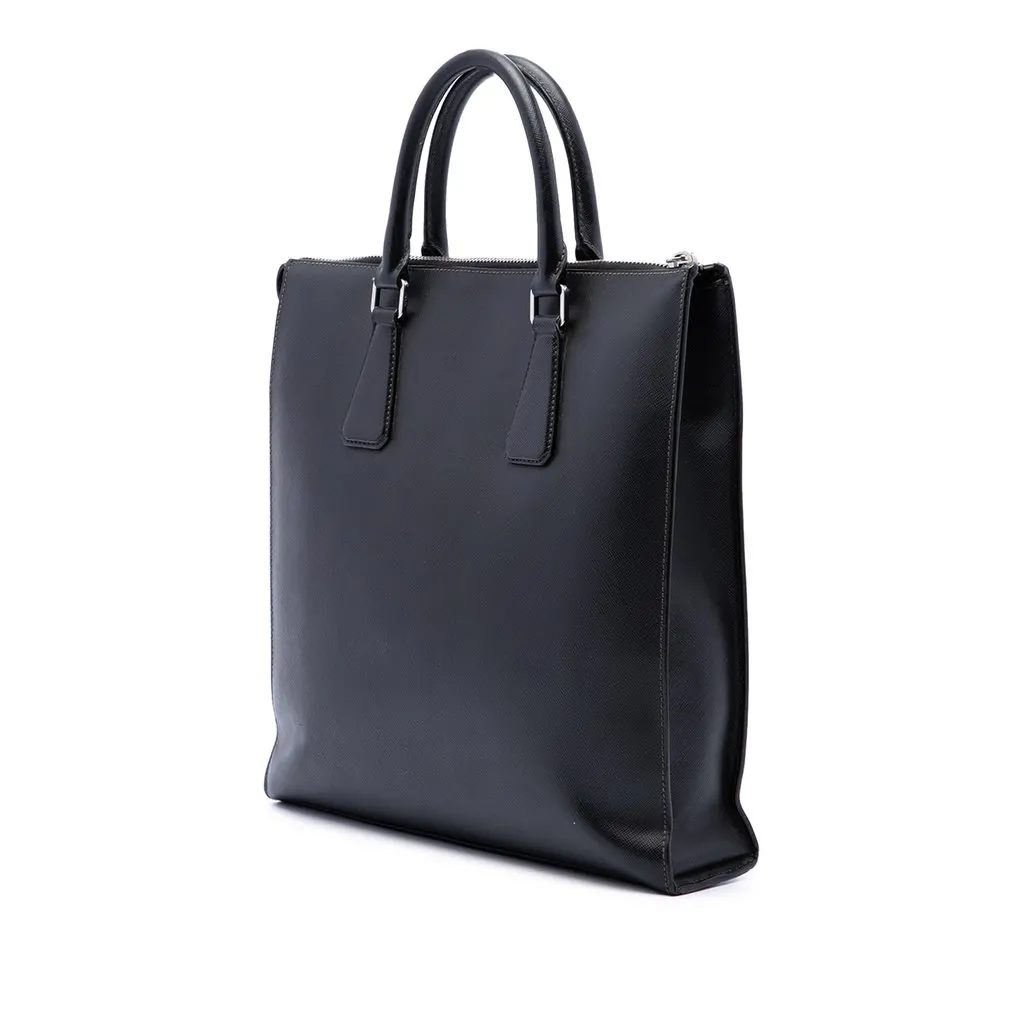 Prada Saffiano North South Tote Black Leather Good - Back View