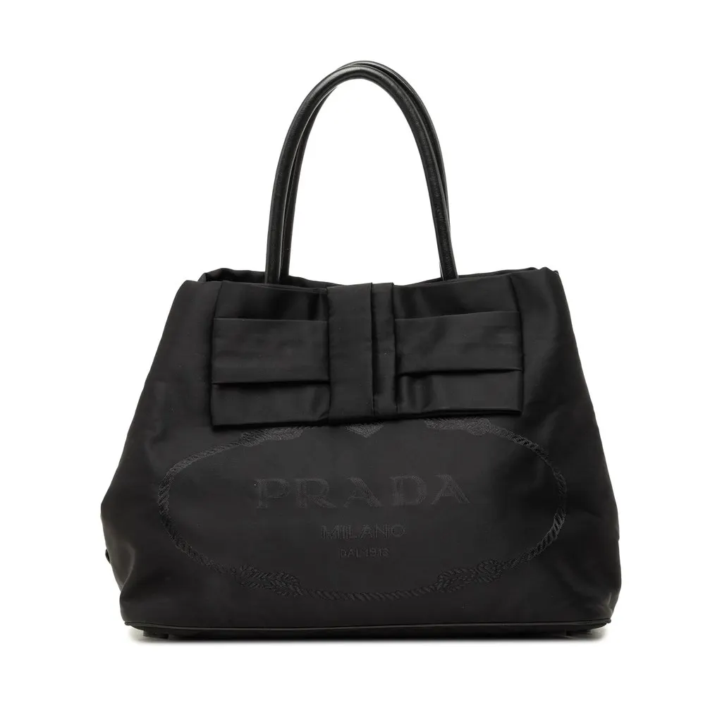 Prada Tessuto Canapa Logo Bow Satchel Black Polyamide Very good - Front View