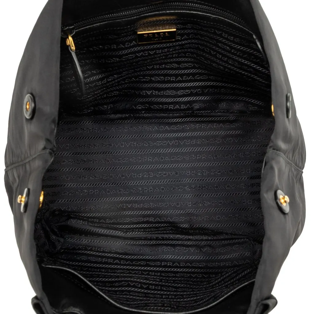 Prada Tessuto Canapa Logo Bow Satchel Black Polyamide Very good - Model View