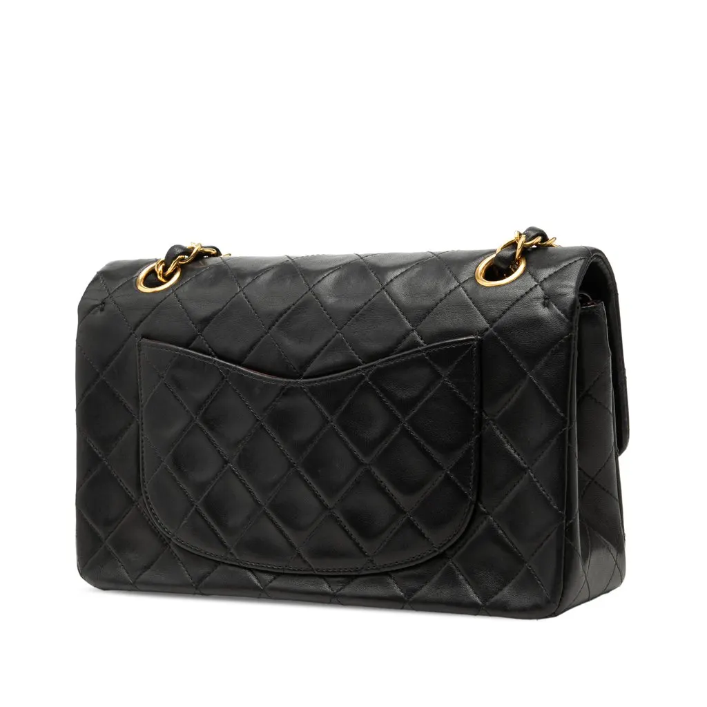 Chanel Small Classic Lambskin Double Flap Black Leather Very good - Back View