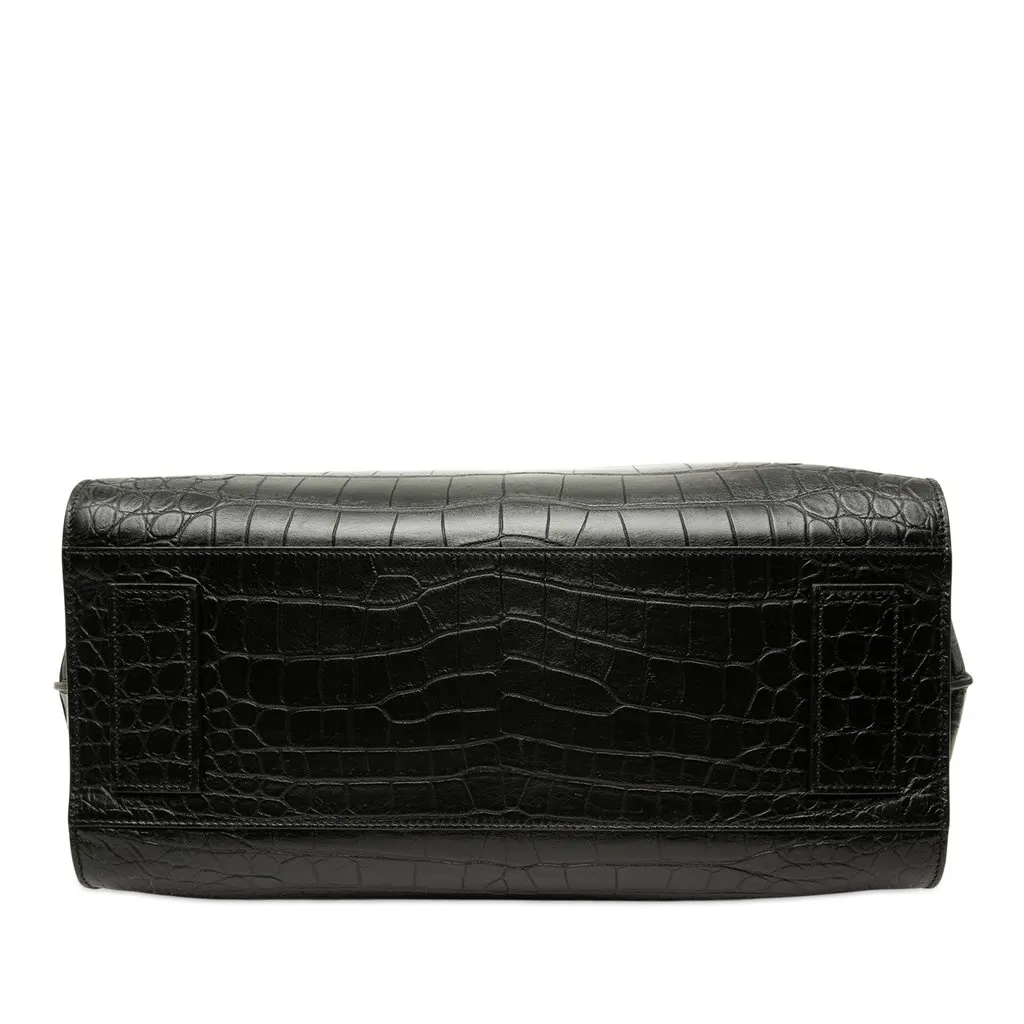Saint Laurent Croc Embossed Sac de Jour Souple Zip North South Tote Black Leather Good - Inside View