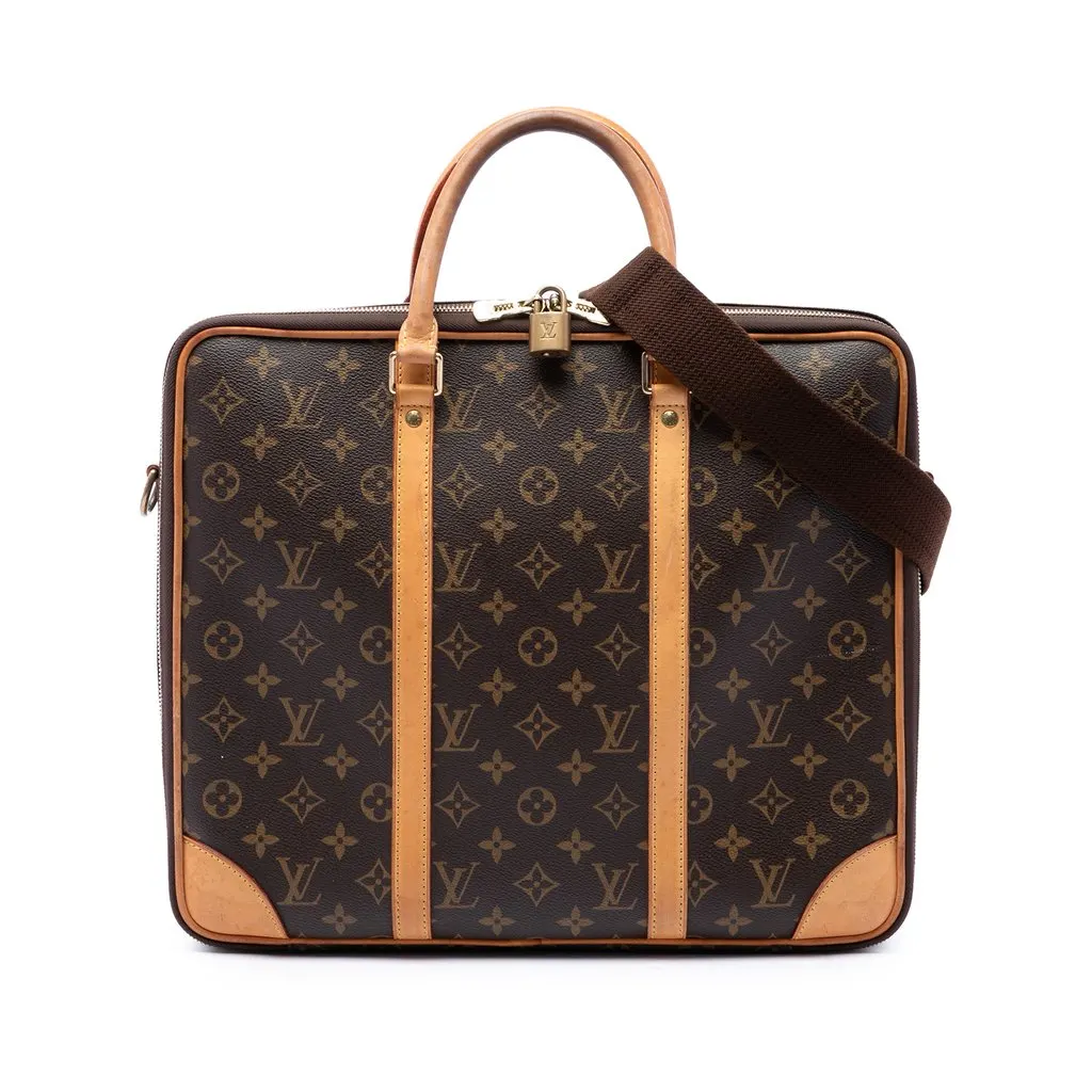 Louis Vuitton Monogram Cupertino Briefcase Brown Canvas Good - Front View