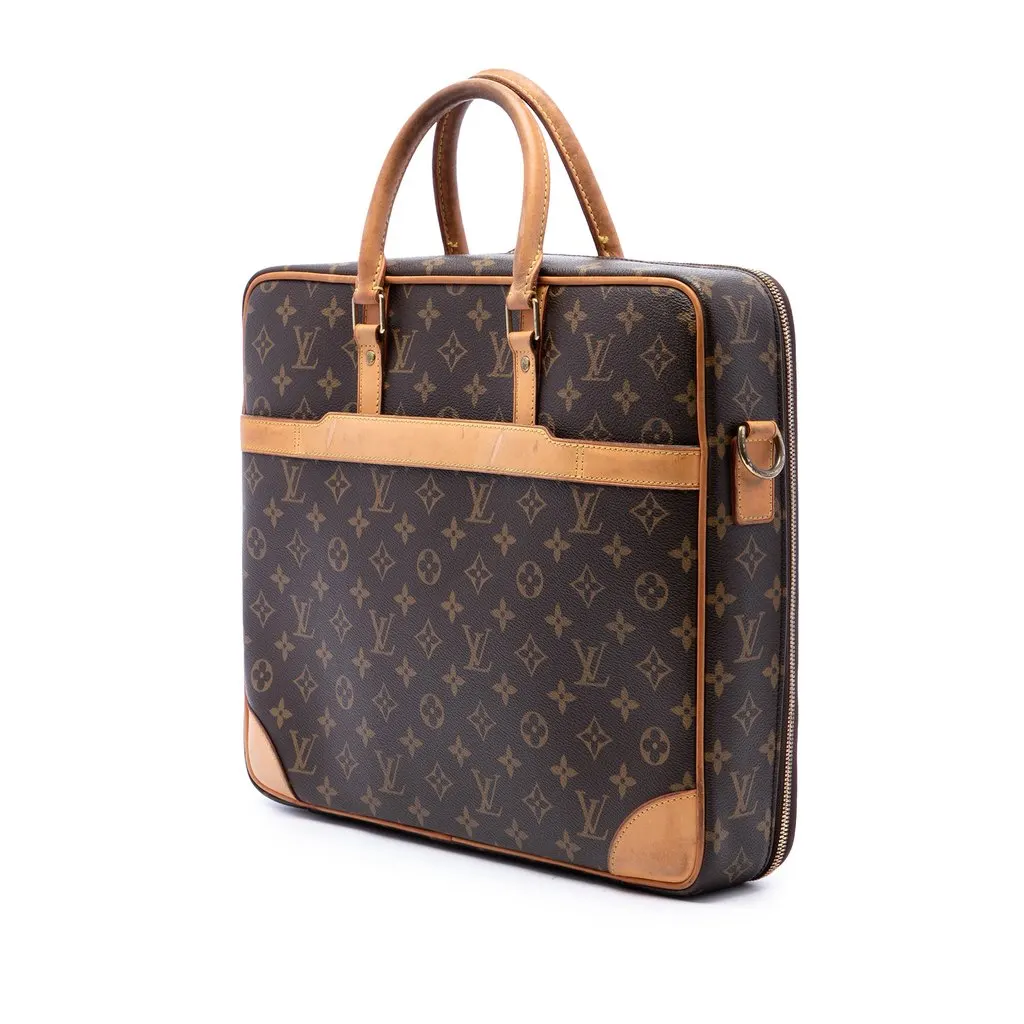 Louis Vuitton Monogram Cupertino Briefcase Brown Canvas Good - Back View