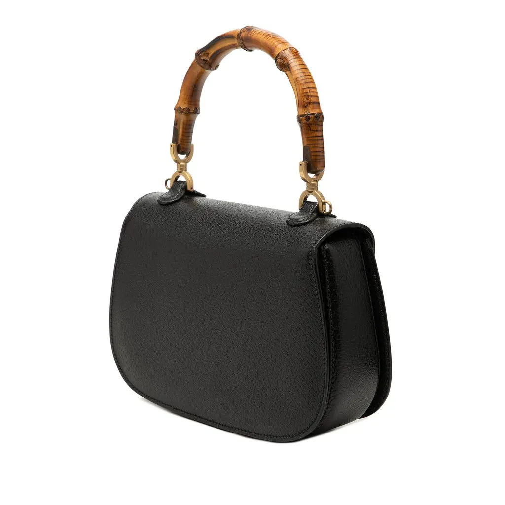 Gucci Small Grained Calfskin Bamboo Night Black Leather Very good - Back View