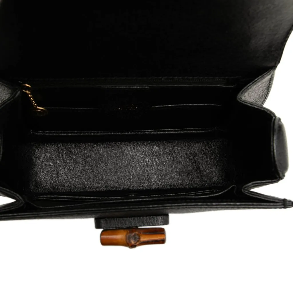 Gucci Small Grained Calfskin Bamboo Night Black Leather Very good - Model View
