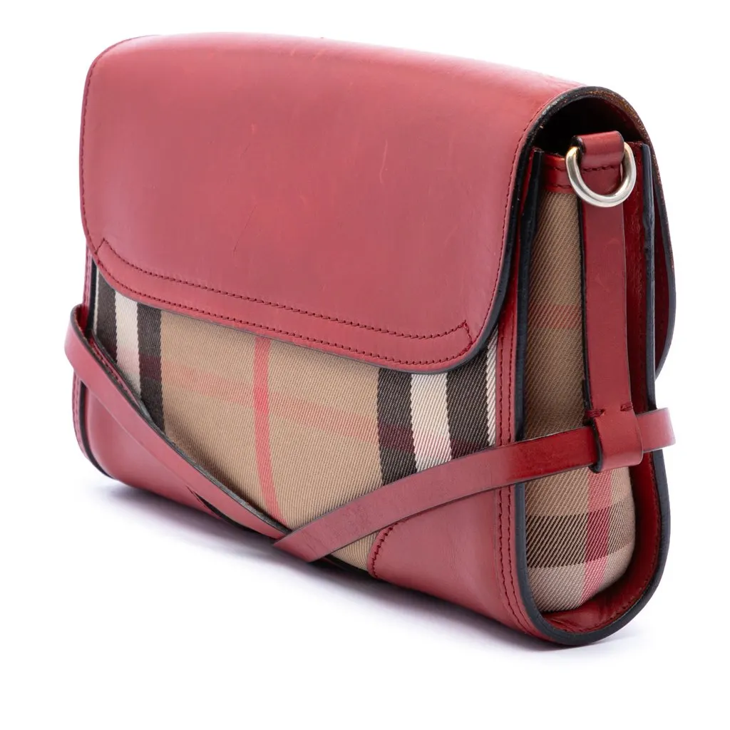 Burberry Leather and House Check Canvas Bridle Abbott Crossbody Red Leather Very good - Back View