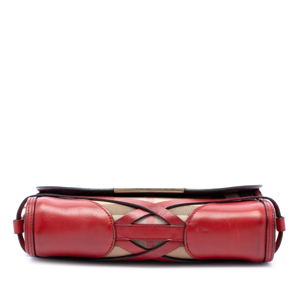 Burberry Leather and House Check Canvas Bridle Abbott Crossbody Red Leather Very good - Inside View