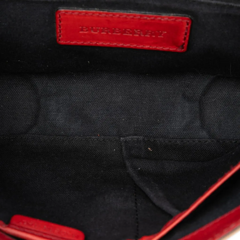 Burberry Leather and House Check Canvas Bridle Abbott Crossbody Red Leather Very good - Model View