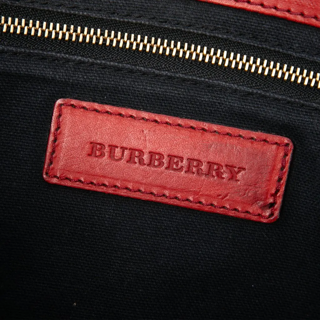 Burberry Leather and House Check Canvas Bridle Abbott Crossbody Red Leather Very good - Box View