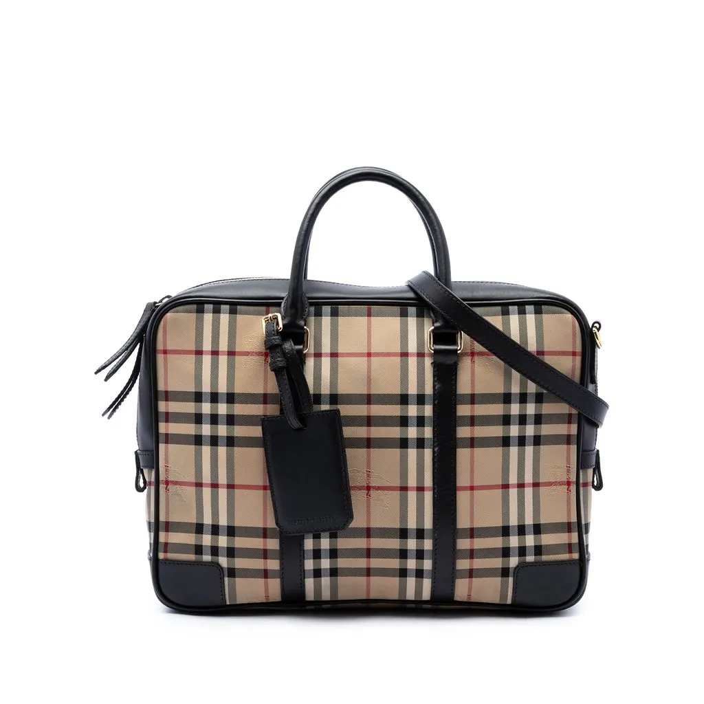 Burberry Haymarket Check Nylon Business Bag Beige Polyamide Good - Front View