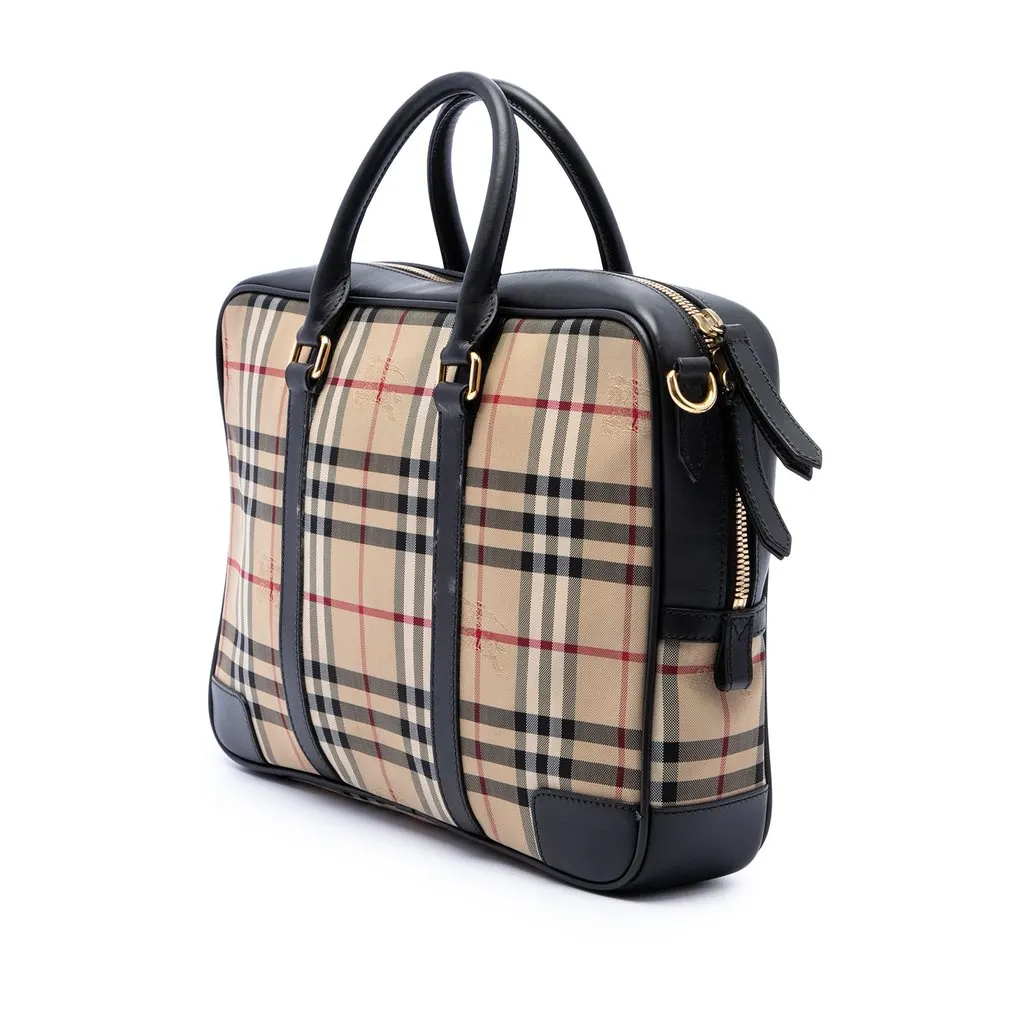 Burberry Haymarket Check Nylon Business Bag Beige Polyamide Good - Back View
