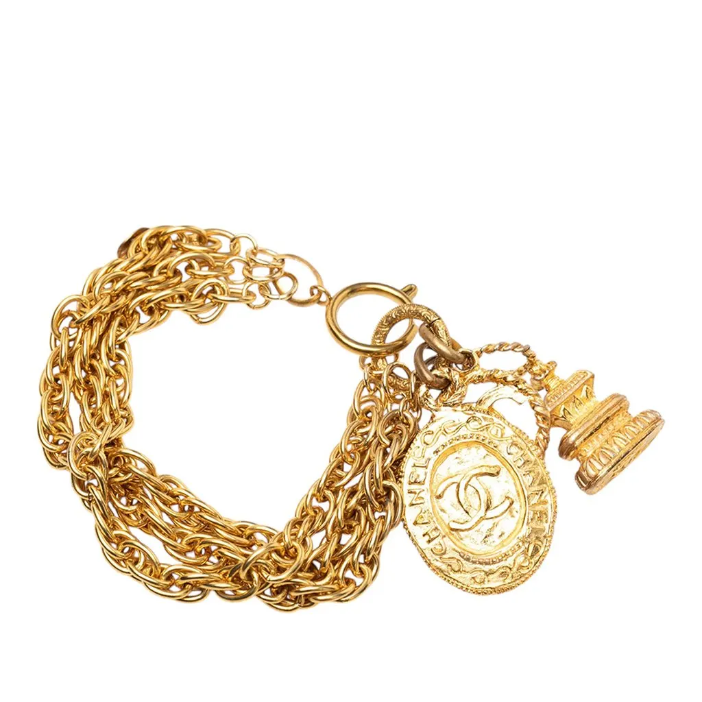 Chanel CC Gold Plated Triple Chain Logo Charm Bracelet Gold Metal Very good - Inside View