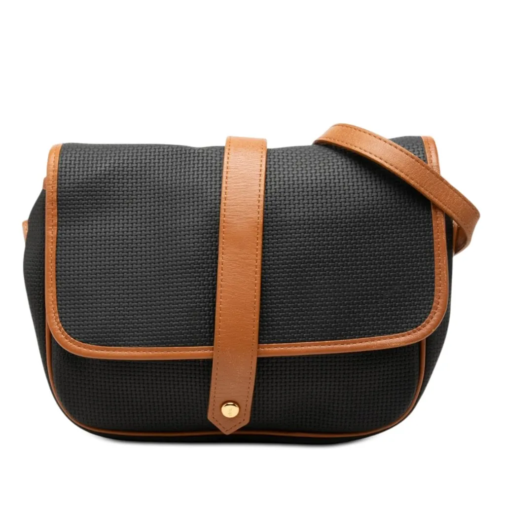 Saint Laurent Leather Trimmed Coated Canvas Crossbody Black Canvas Good - Front View